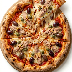 Pizza La Tunisienne artisanale avec thon, câpres, olives et mozzarella - Vaffangusto
