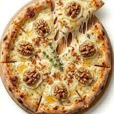 Pizza végétarienne La Chèvre Miel avec chèvre fondant, miel doux, noix croquantes et oignons crispy - Vaffangusto